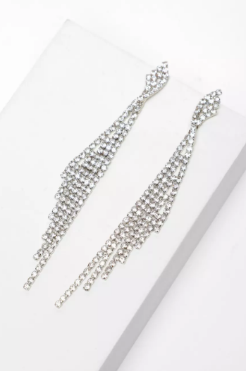 Silver Diamante Fringe Twist Earrings